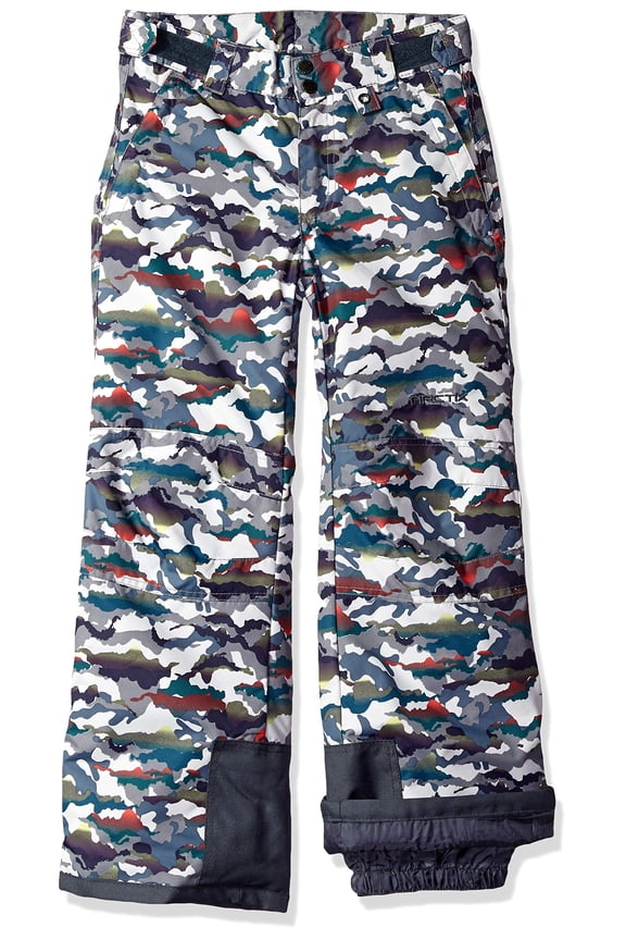 Kids Snow Pants with Reinforced Knees and Seat, White Multi Camo, Medium