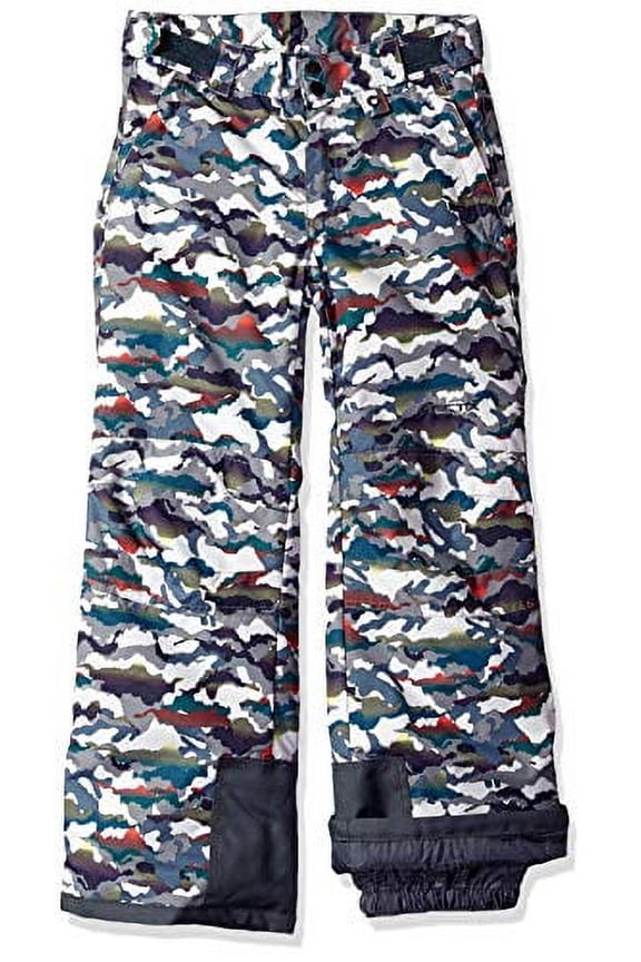 Kids Snow Pants with Reinforced Knees and Seat, White Multi Camo, X-Large