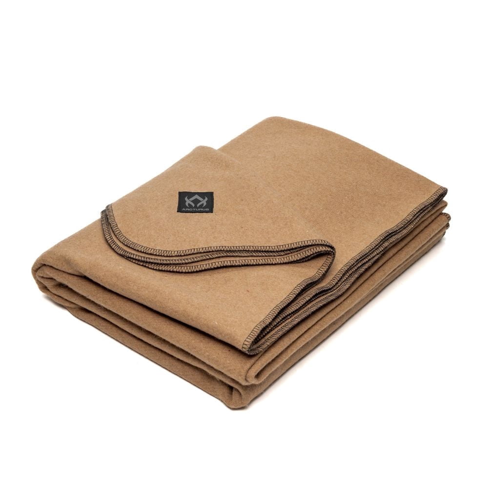 Arcturus Military Wool Blanket - 4.5 lbs, Warm, Thick, Washable, Large 64" x 88" - Great for Camping, Outdoors, Sporting Events, and Survival Kits (Camel)