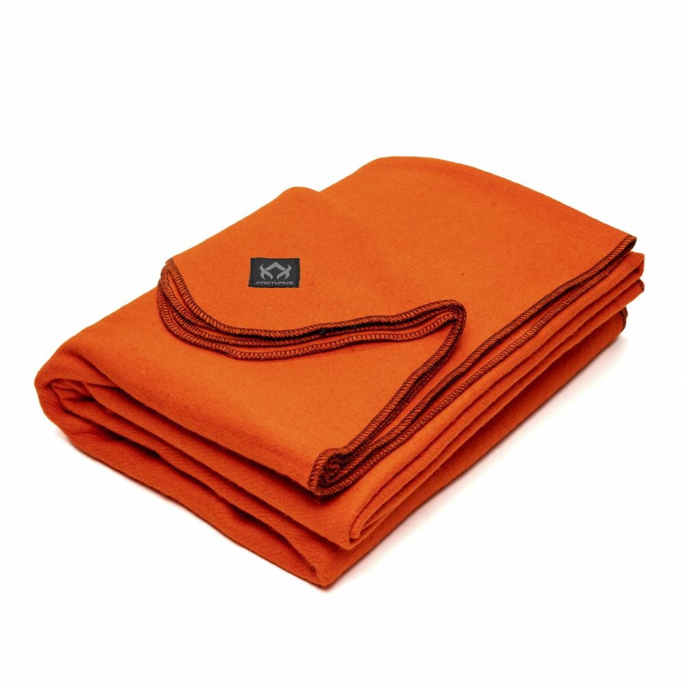 Arcturus Military Wool Blanket - 4.5 lbs, Warm, Thick, Washable, Large 64" x 88" - Great for Camping, Outdoors, Sporting Events, and Survival Kits (Ember Orange)