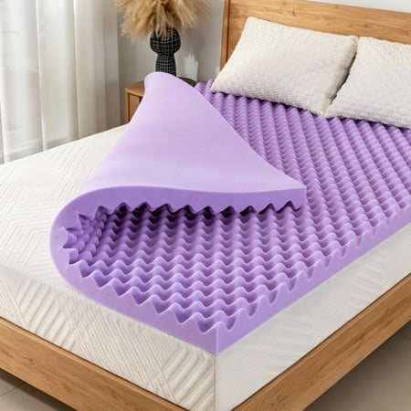 Arctus 3" Gel Cooling Memory Foam Mattress Topper, Queen Size, Lavender Egg Crate Memory Foam, CertiPUR-US
