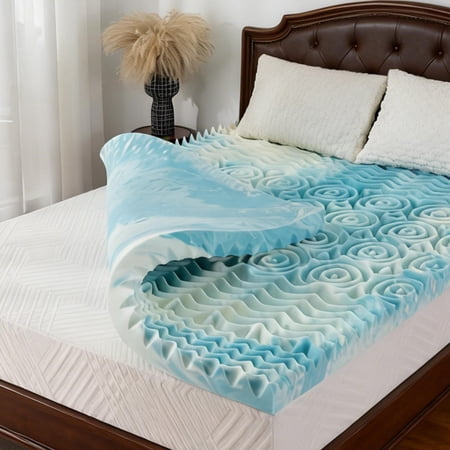 Arctus 4" 5-Zone Gel Memory Foam Mattress Topper, Cal King Size, Cooling & Body Conforming Support