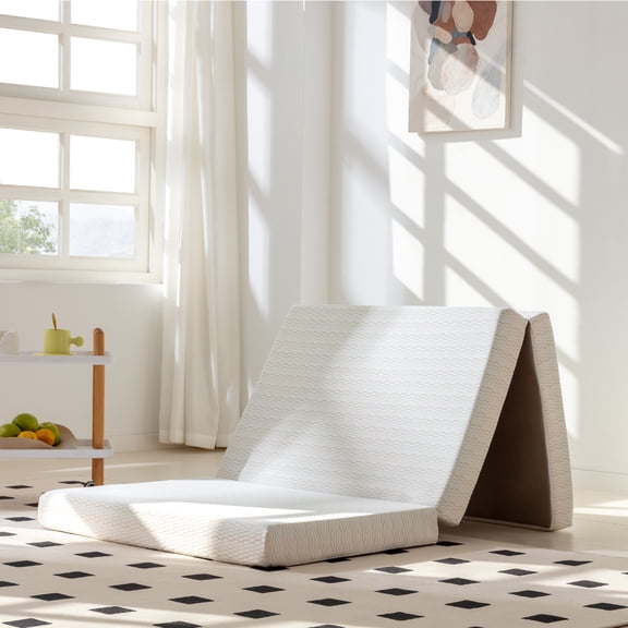 Arctus 4" Tri Folding Memory Foam Mattress Topper, Single, White