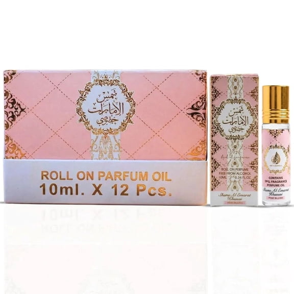 Ard Al Zaafaran Shams Al Emarat Khususi Roll-On Perfume Oil 10ml x 12 Pack | Sweet Fruity Vanilla Long Lasting Arabic Attar Unisex Non-Alcohol Fragrance Travel Size Set
