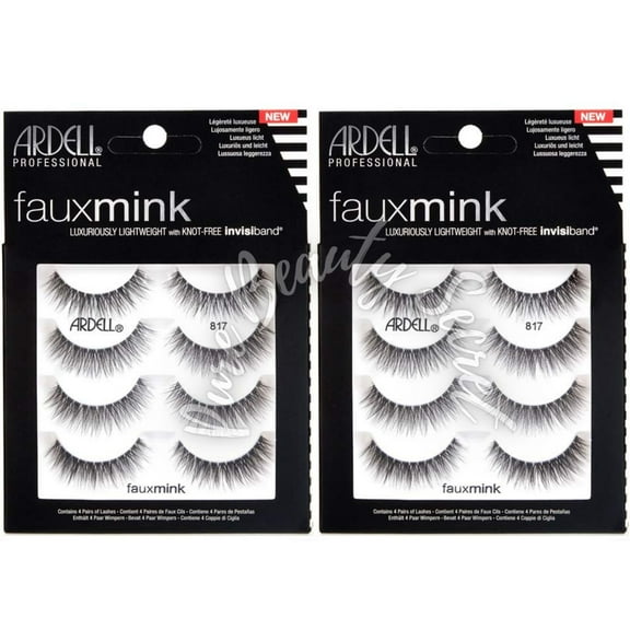 Ardell Faux Mink Lashes False Eyelashes 817 - Natural Look, Dramatic Volume, Comfortable Wear Strip Lashes, 4 Pairs X 2 Pack - Pack Of 1