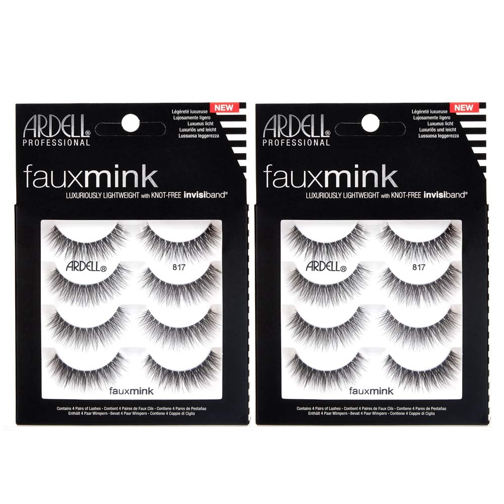 Ardell Faux Mink Lashes False Eyelashes 817 - Natural Look, Dramatic Volume, Comfortable Wear Strip Lashes, 4 Pairs X 2 Pack - Pack Of 1