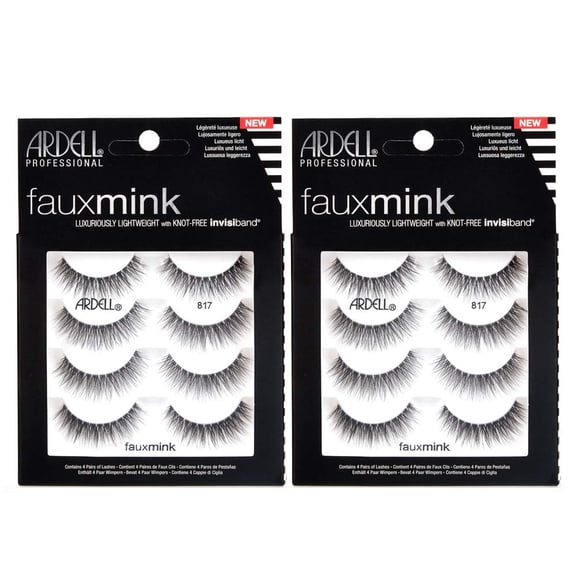 Ardell Faux Mink Lashes False Eyelashes 817 - Natural Look, Dramatic Volume, Comfortable Wear Strip Lashes, 4 Pairs X 2 Pack - Pack Of 1