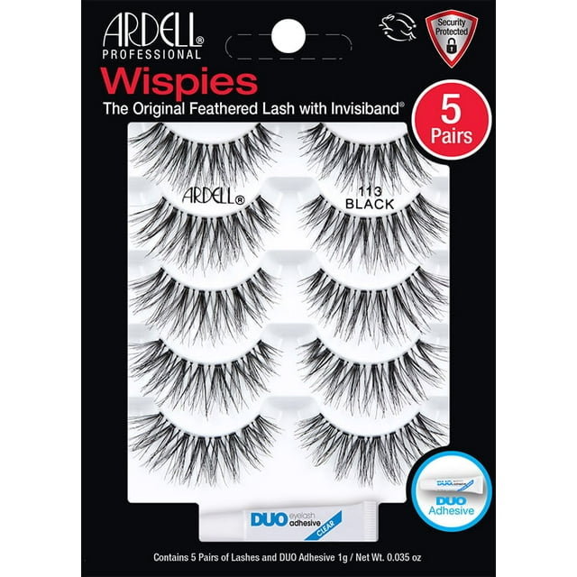 Ardell 5 Pack Eyelashes, 113, Includes 0.035 oz DUO Lash Adhesive, Black, 5 Pairs
