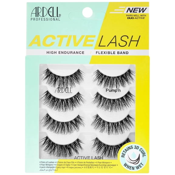 Ardell Active Lash Pump'n Sweat-Proof False Eyelashes, Medium Volume False Lashes, 4 Pairs