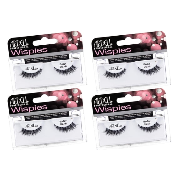 Ardell Baby Demi Wispy Lashes, Soft Band Dramatic Volume Wispy False Eyelashes, Black, 4-Pack