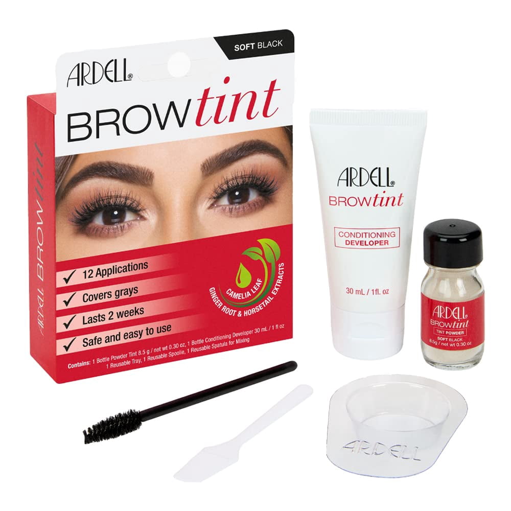 Ardell Eyebrow Tint Kit, Semi-Permanent Eyebrow Dye with Natural Extracts, Soft Black
