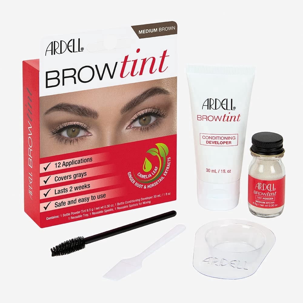 Ardell Eyebrow Tint Kit, Semi-Permanent Eyebrow Dye with Natural Extracts, Medium Brown