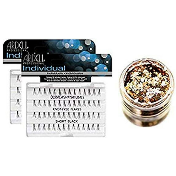 Ardell DURALASH INDIVIDUAL NATURALS, Knot-Free Flares, SHORT BLACK, Contains 56 Individual Lashes (2-PACK with bonus Skin/Hair GLITTER) (Short Black Flares #65095 (2-PACK))