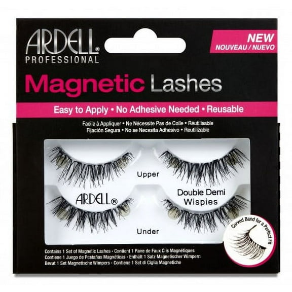 Ardell Magnetic False Eyelashes, Double Demi Wispie Black Fake Lashes, 2 pairs