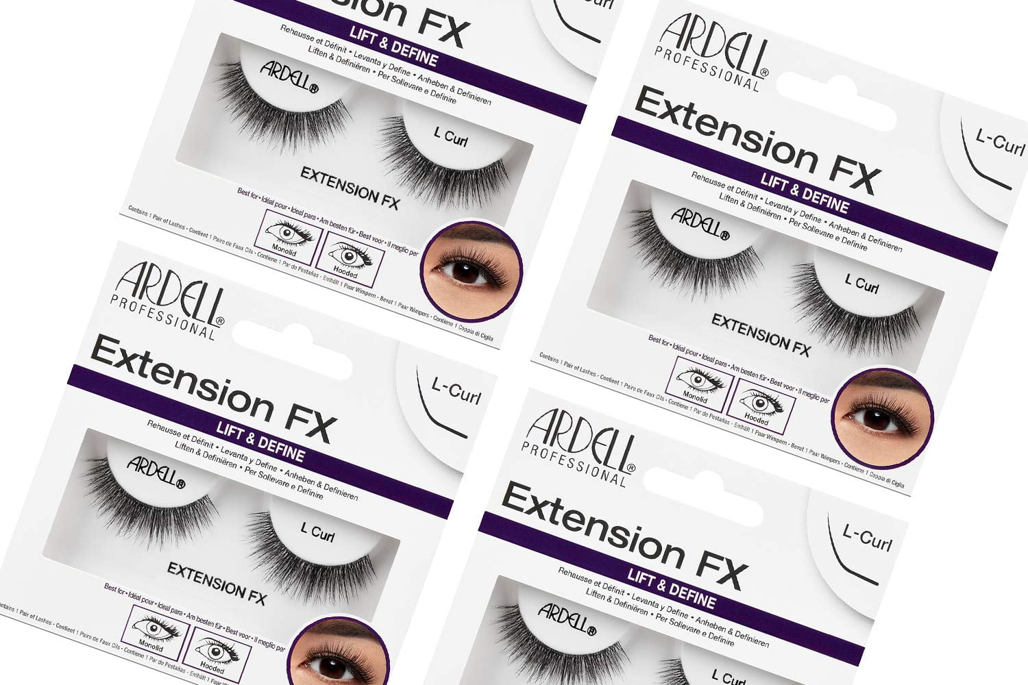 Ardell Extension Fx L Curl False Eye Lashes To Lift & Define Eyes, 4 Pack