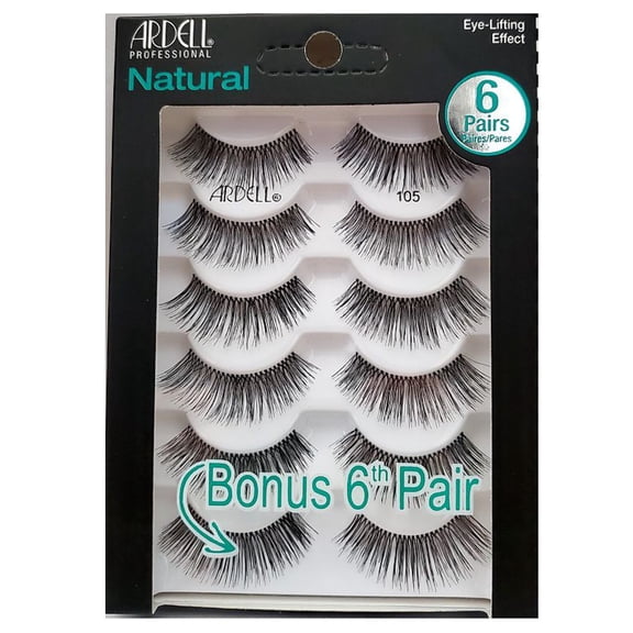 Ardell Reusable False Eyelashes 105, Lightweight Fit, Latex Free, Black, 6 Pairs