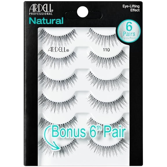 Ardell Reusable False Eyelashes 110, Natural Lightweight Strip Lashes, Black, 6 Pairs