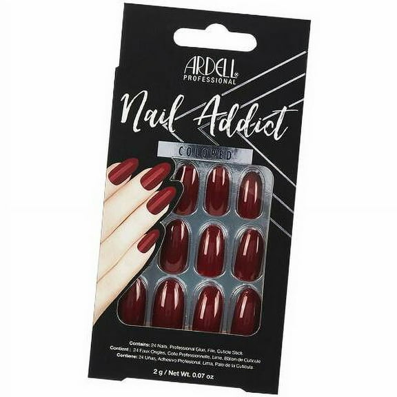 Ardell Nail Addict Artificial Nail Set, Sip of Wine 24-Pc, Medium, Almond-Shape, DIY Press-On Nails, Quick and Safe, with Glue, Cuticle Stick and Nail File