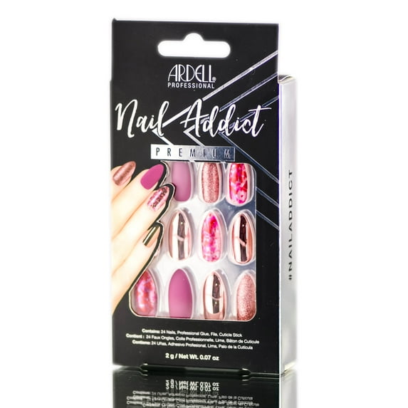 Ardell Nail Addict Premium Artificial Nail Set - Chrome Pink Foil - Pack of 1 with Sleek Comb