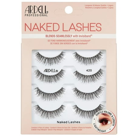 Ardell Naked Lashes 420 Multipack, Lightweight Natural False Eyelashes with Invisiband, 4 Pairs