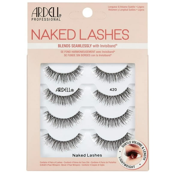 Ardell Naked Lashes 420 Multipack, Lightweight Natural False Eyelashes with Invisiband, 4 Pairs