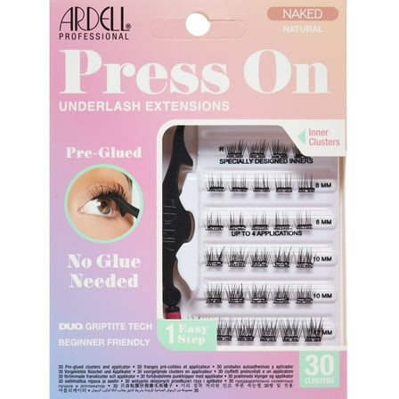 Ardell Naked Press On Pre-Glued Lash Extension Kit, Self Adhesive False Eyelashes Lash Clusters, Natural