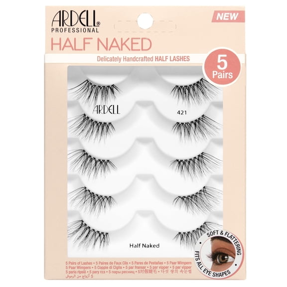 Ardell Naked Half Lashes 421 - Delicately Handcrafted Cat Eye False Eyelashes, 5-Pairs, 1-Pack