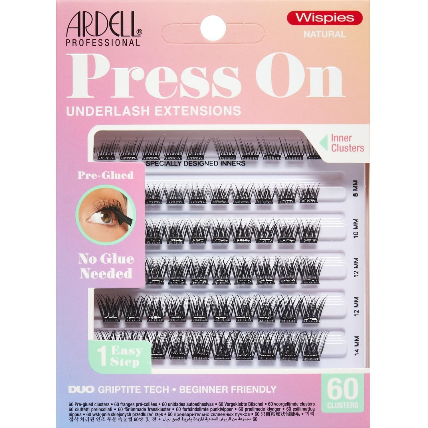 Ardell Press-on Pre-Glued Underlash False Eyelash Extensions, Wispies Natural, Black, 60 Clusters