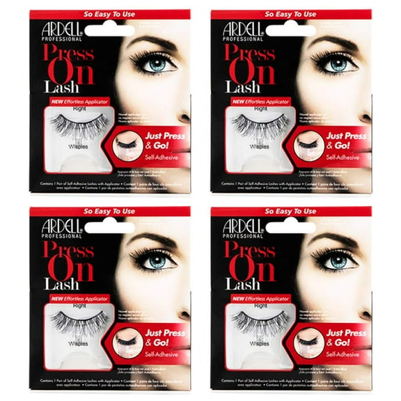 Ardell Press On False Eyelashes Wispies, Self-Adhesive Natural Look Lashes, Eye Makeup - Black, 4-Pack C36