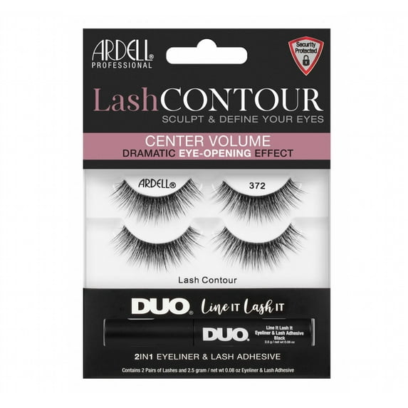 Ardell Professional Black False Eyelashes Contour Duo with Adhesive, 371, 2 Pairs