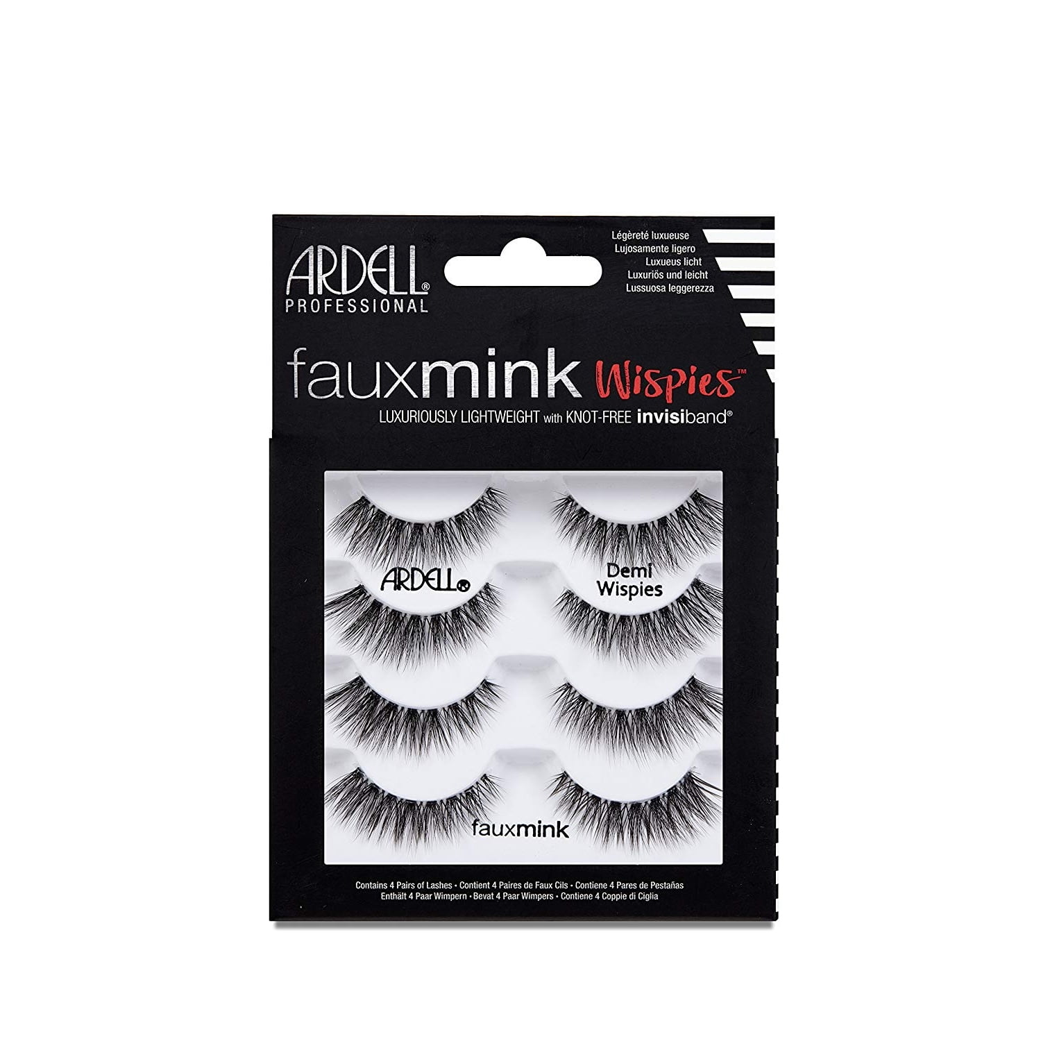 Ardell Professional Eyelashes Faux Mink, 4 Pairs, Demi Wispies Black,4 Packs
