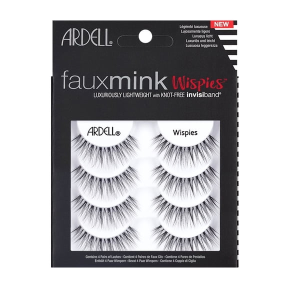 Ardell Professional Eyelashes Faux Mink, 4 Pairs, Wispies Black,2 Packs