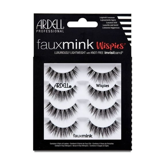 Ardell Faux Mink Wispies False Eyelashes, Medium Volume Wispy Lashes, Black, 4 Pairs