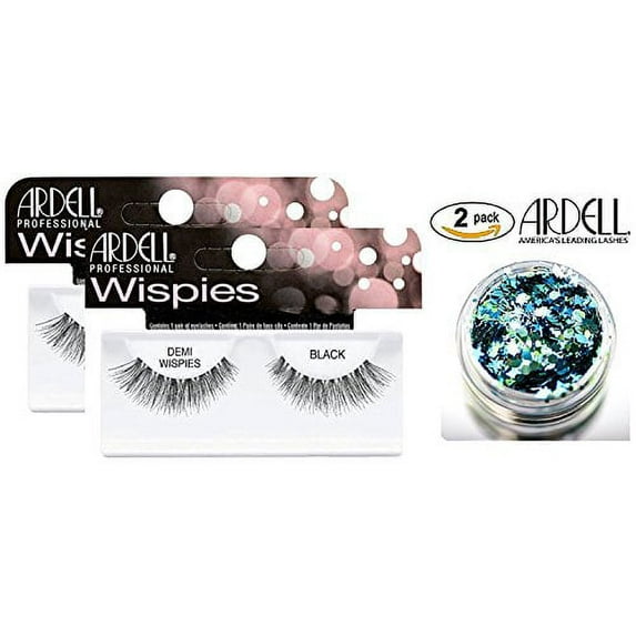 Ardell Professional NATURAL Lashes -2-PACK with bonus Skin/Hair Glitter - Demi Wispies Black (2-PACK)