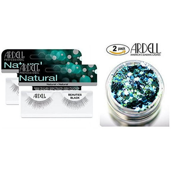 Ardell Professional NATURAL Lashes, BEAUTIES BLACK (2-PACK with bonus Skin/Hair GLITTER) (Beauties Black (2-PACK))