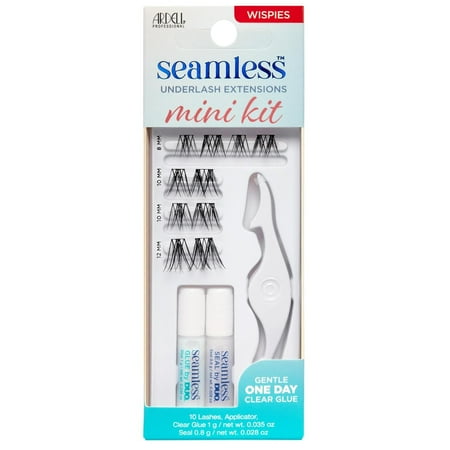 Ardell Seamless Black Underlash Extensions Fake Lashes False Eyelashes Mini Kit, Wispies, Includes Glue, Seal, and Applicator, 10 Clusters