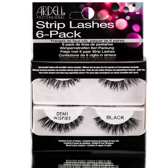 Ardell Strip Lashes 6-Pack - Demi Wispies Black - 60066 - Pack of 6 with Sleek Comb