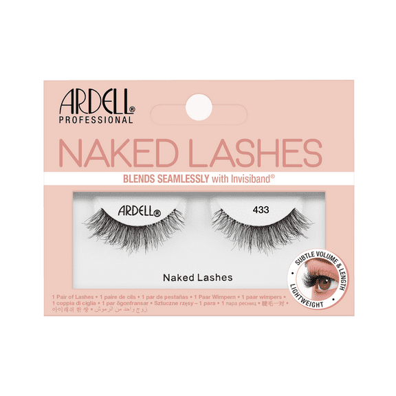 Ardell Naked Lashes Natural 433 with Invisiband Lightweight, Natural False Eyelashes, Soft Volume Strip Lashes, 1 Pair