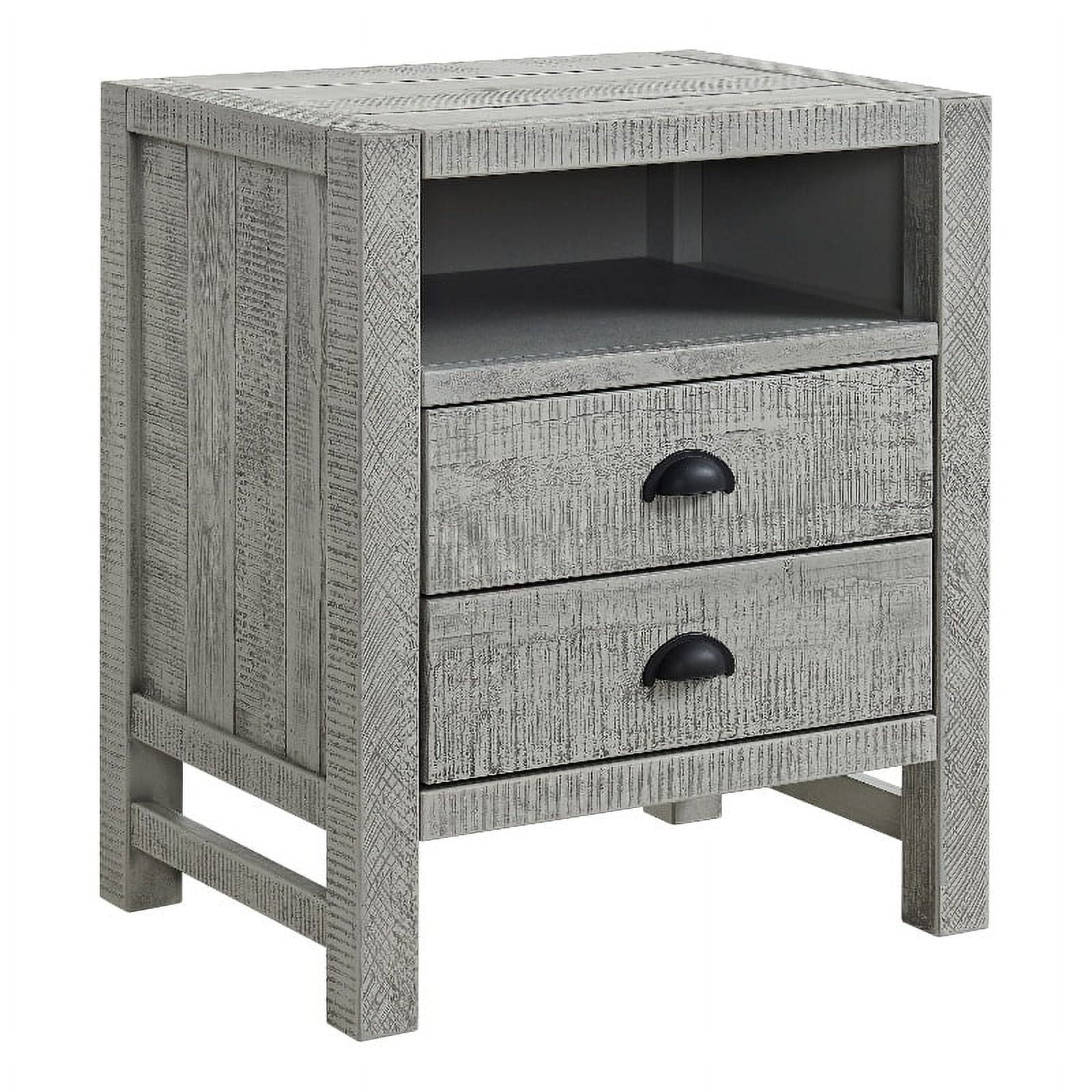 Arden Driftwood Gray 2-Drawer Pine Wood Nightstand with Open Shelf
