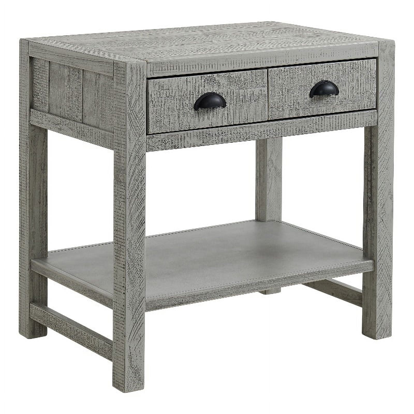 Arden Driftwood Gray Solid Pine 2-Drawer Nightstand with Shelf