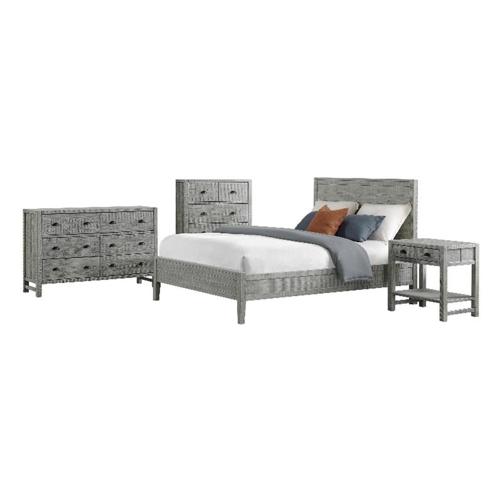 Arden Driftwood Gray Pine Wood 4-Piece Queen Bedroom Set