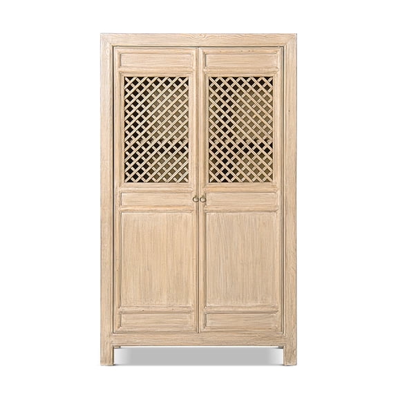 Arden 83" Tall Solid Reclaimed Pine Lattice 2-Door Bookcase Storage Cabinet Heritage Light Natural Brown
