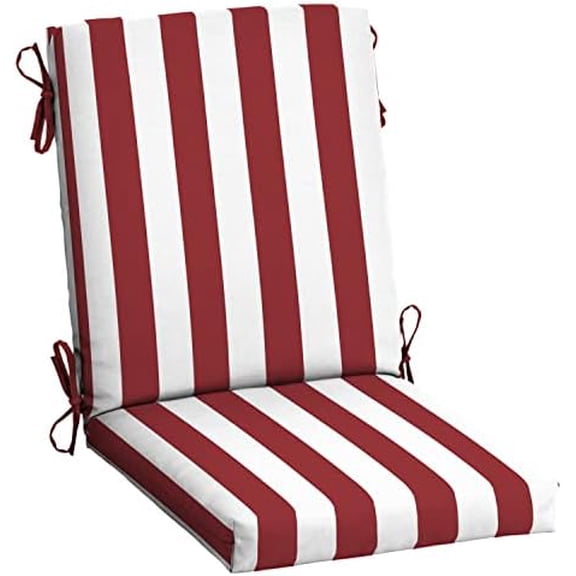 Arden Outdoor Dining Chair Cushion, 20 in x 20 in, Weather-Proof, Rain-Proof, Fade Resistant Patio Cushion for Patio, Dining, or Rocking Chairs 20 x 20, Ruby Red Cabana Stripe