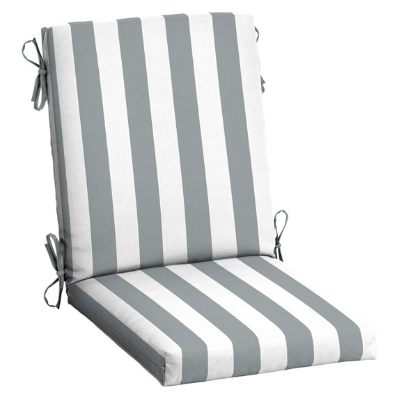 Arden Outdoor Dining Chair Cushion, 20 in x 20 in, Weather-Proof, Rain-Proof, Fade Resistant Patio Cushion for Patio, Dining, or Rocking Chairs 20 x 20, Stone Grey Cabana Stripe