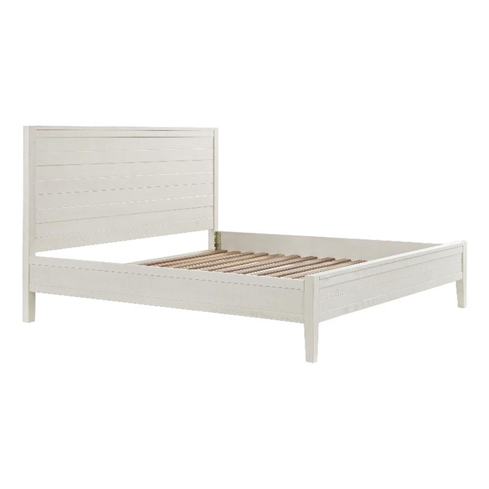 King White Pine Wood Bed with Headboard and Slats