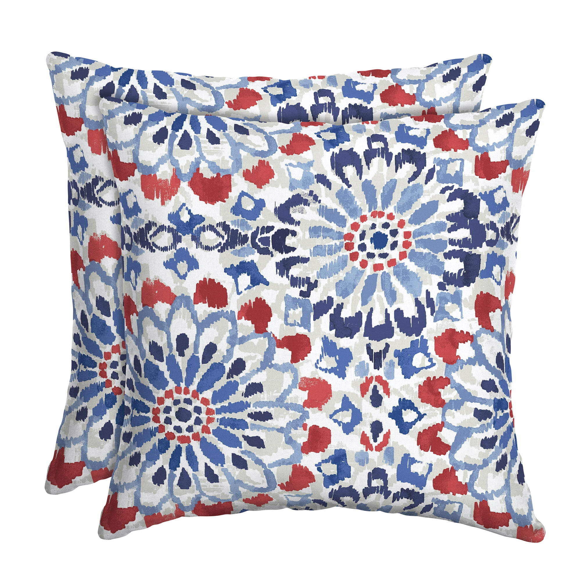 Red and Blue Ikat Outdoor Square Throw Pillow Set