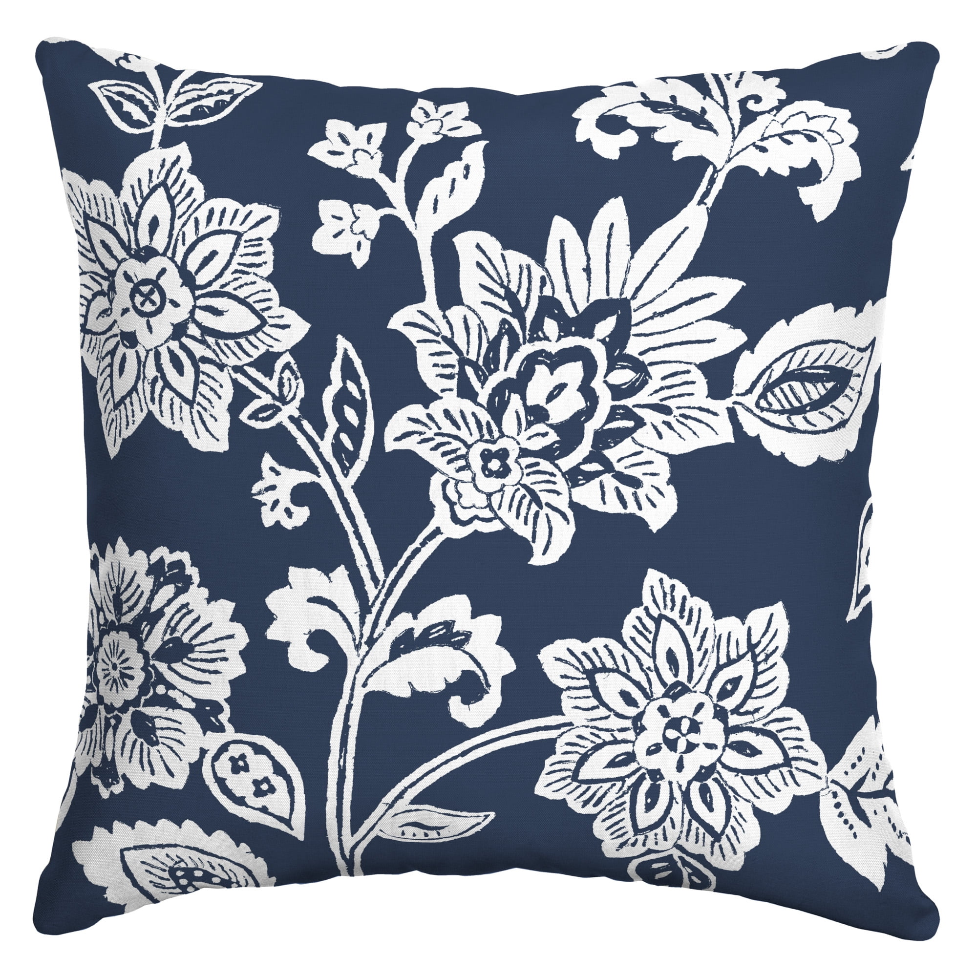 Sapphire Blue Floral Outdoor Throw Pillow with Polyfiber Fill