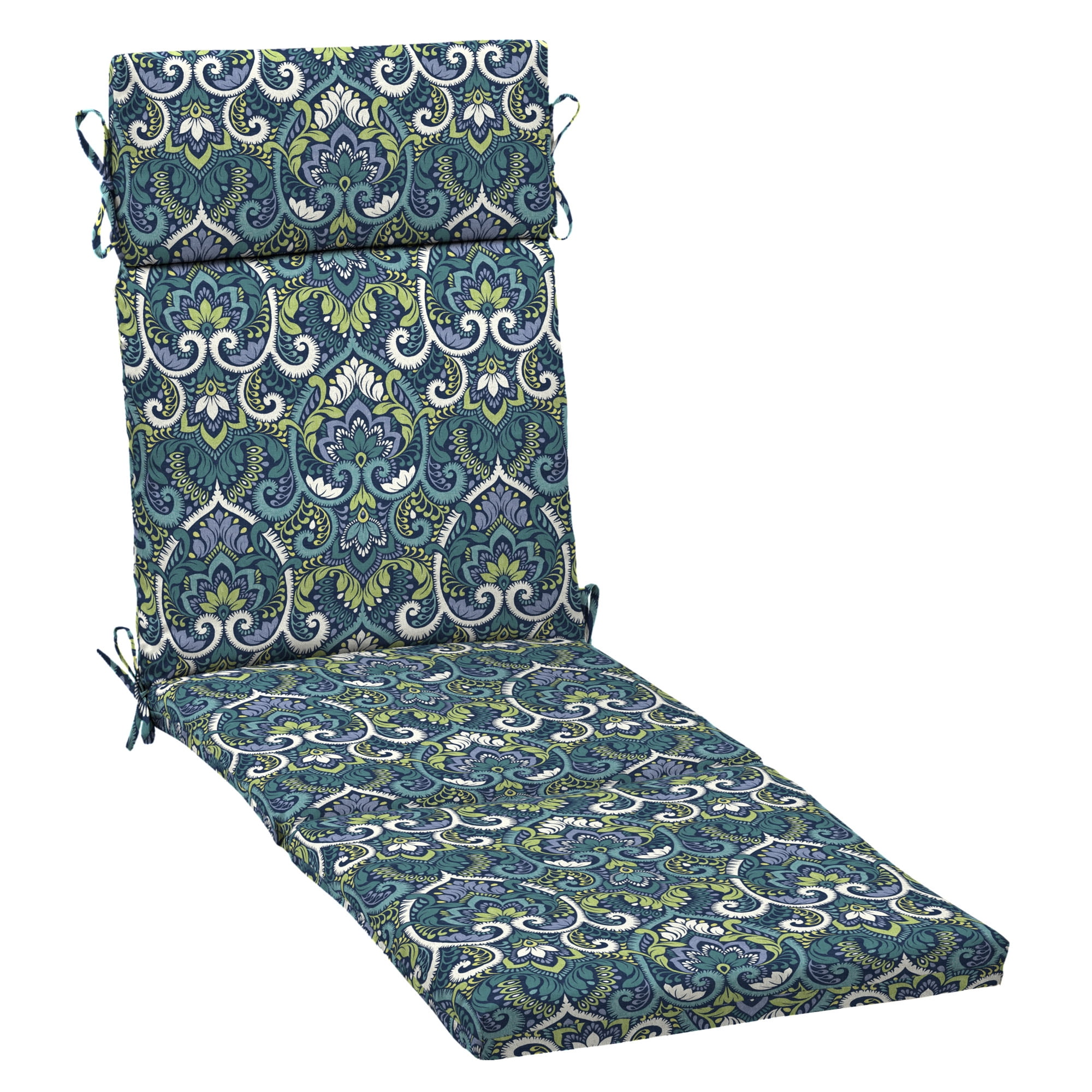 Sapphire Aurora Blue Damask Outdoor Chaise Lounge Cushion
