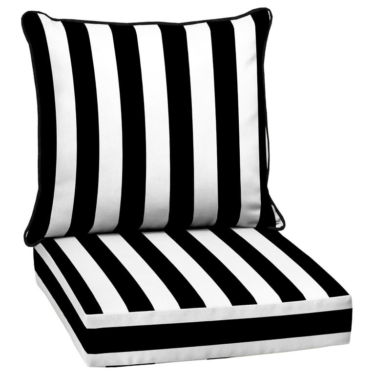 Arden Selections Deep Seat Patio Chair Cushions Set 46.5 x24 Black and White Striped Furniture with Water Resistance Walmart