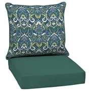 Arden Selections Reversible Outdoor Deep Seating Cushion Set 24 x 24, Sapphire Aurora Blue Damask